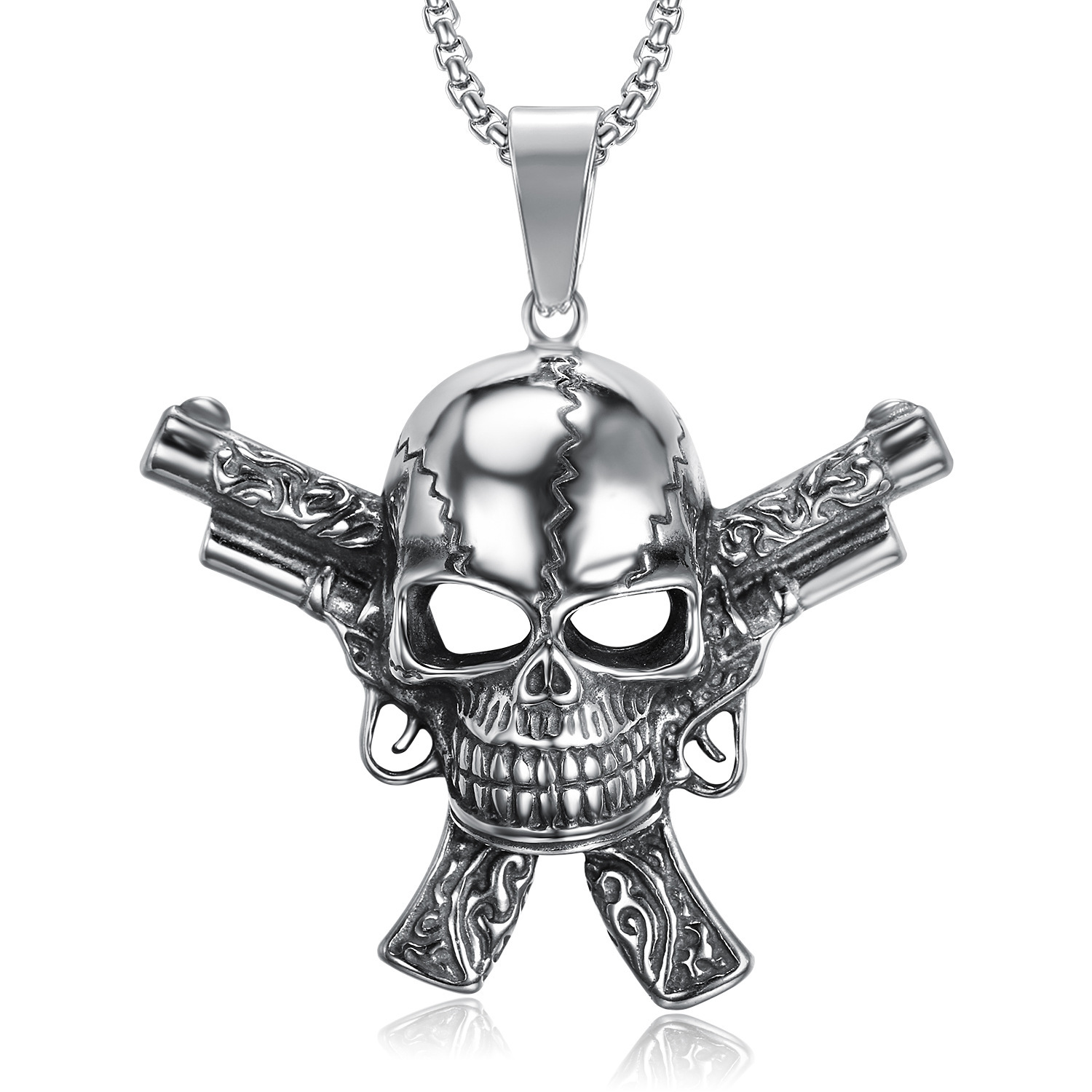 Double Gun Skull Necklace