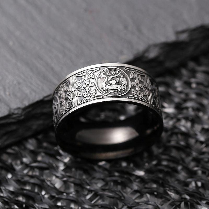 Four Ancient Beasts Stainless Steel Men's Ring - Viking Jewelry - Urcsilver