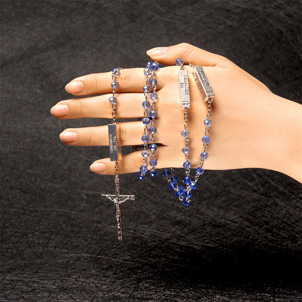 Square Crystal Rosary Cross Necklace
