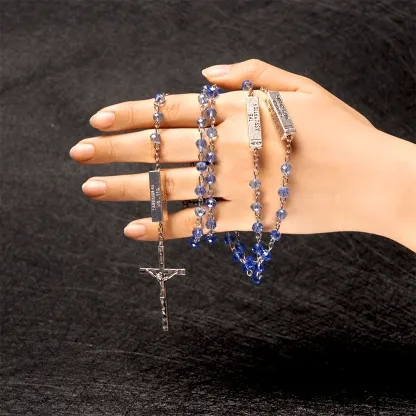 Square Crystal Rosary Cross Necklace