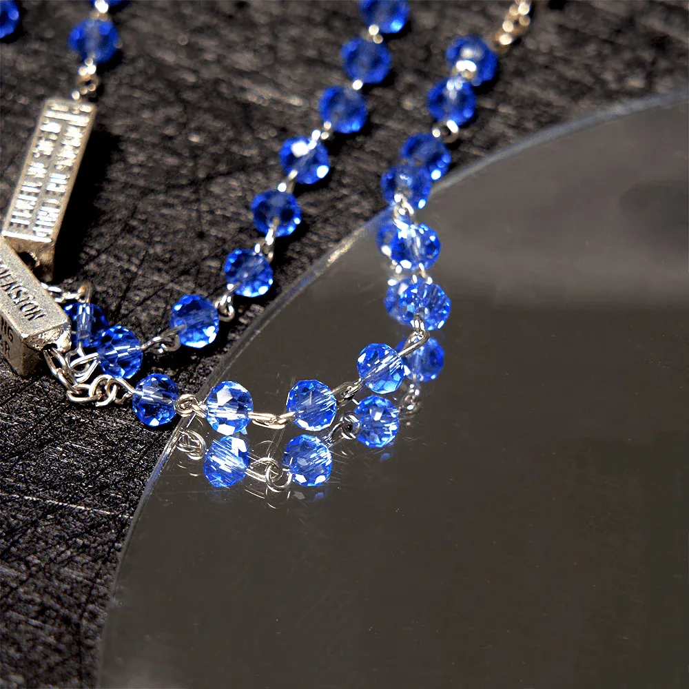 Square Crystal Rosary Cross Necklace