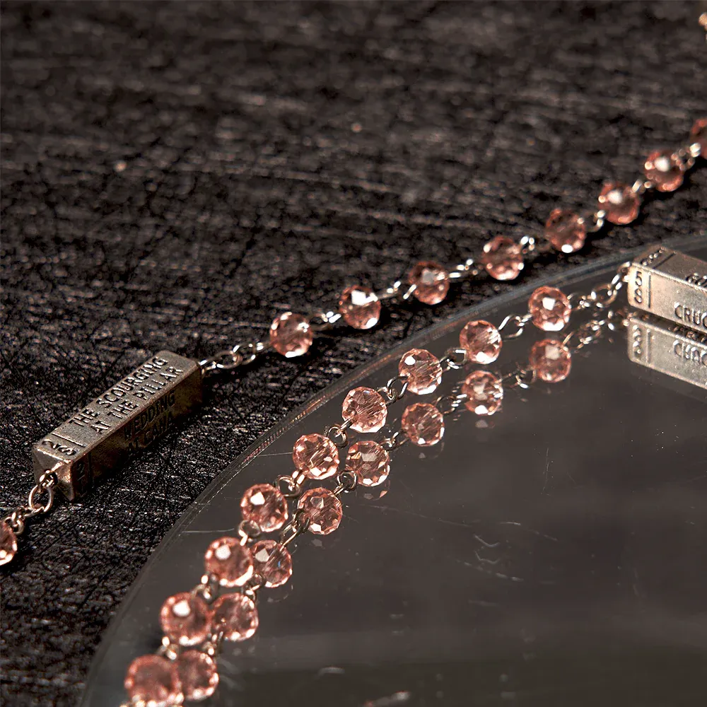 Square Crystal Rosary Cross Necklace