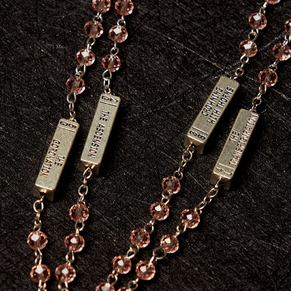 Square Crystal Rosary Cross Necklace