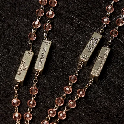 Square Crystal Rosary Cross Necklace