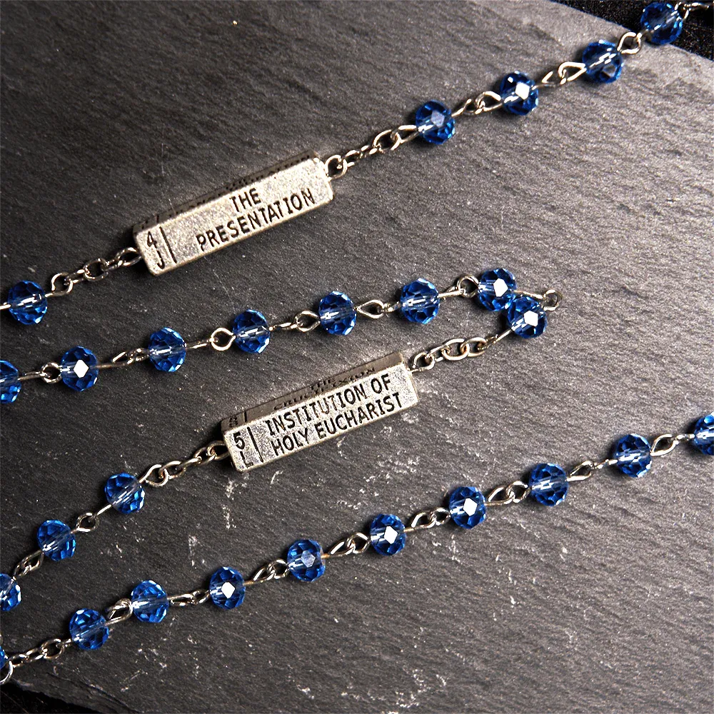 Square Crystal Rosary Cross Necklace