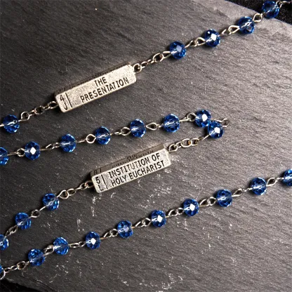 Square Crystal Rosary Cross Necklace
