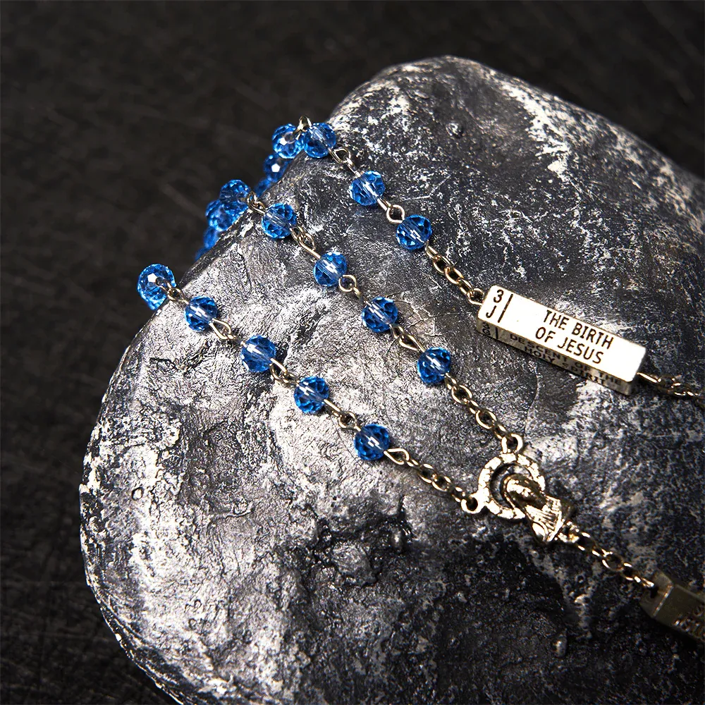 Square Crystal Rosary Cross Necklace