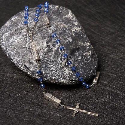 Square Crystal Rosary Cross Necklace
