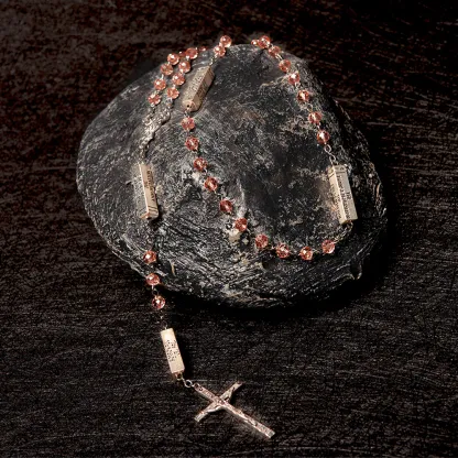 Square Crystal Rosary Cross Necklace