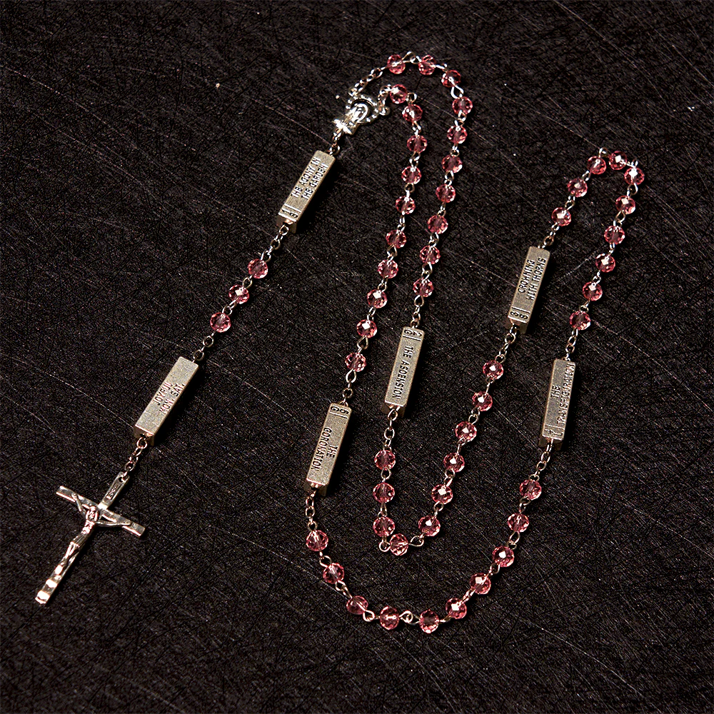 Square Crystal Rosary Cross Necklace