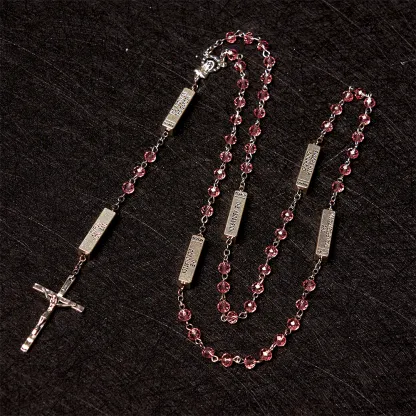 Square Crystal Rosary Cross Necklace