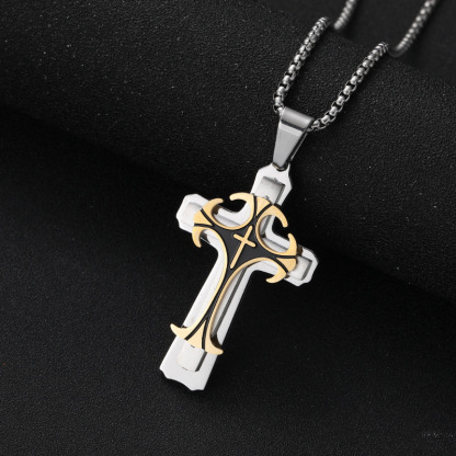 Patterned three-layer cross pendant
