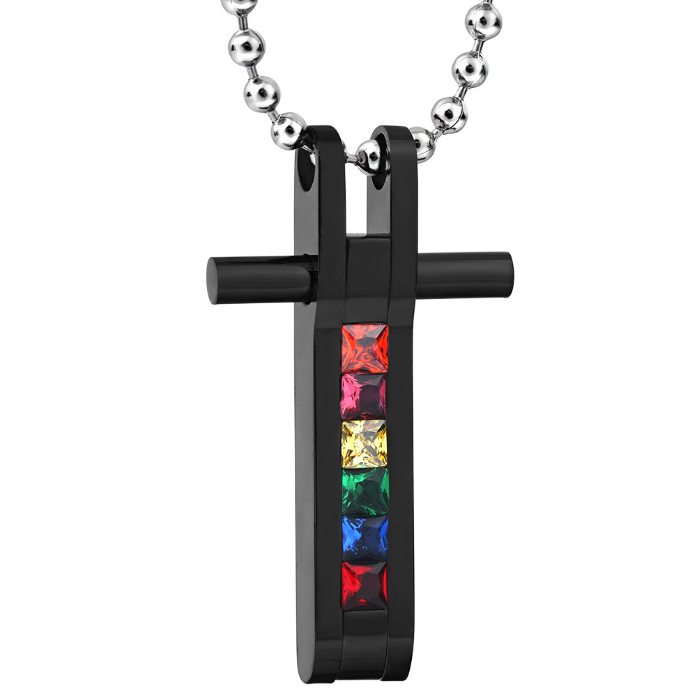 Seven-color diamond cross pendant necklace
