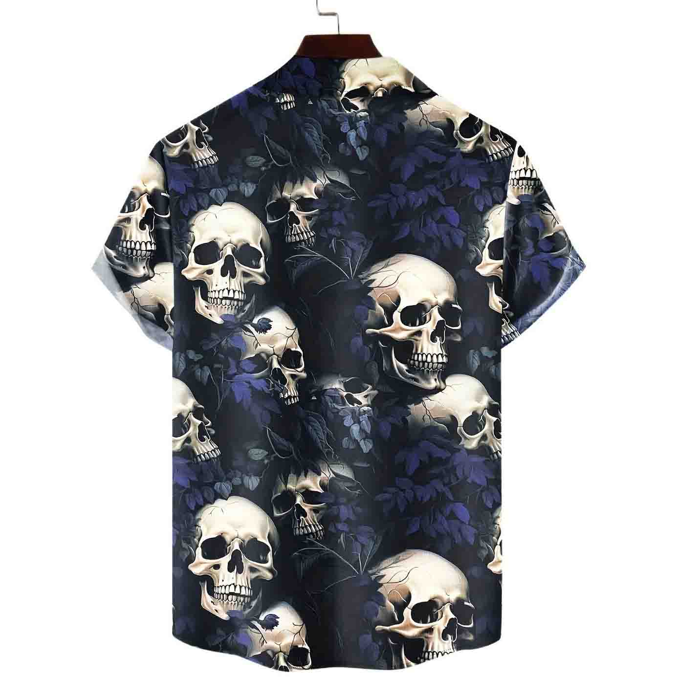 Men's Retro Dark Style Skull Print Shirt