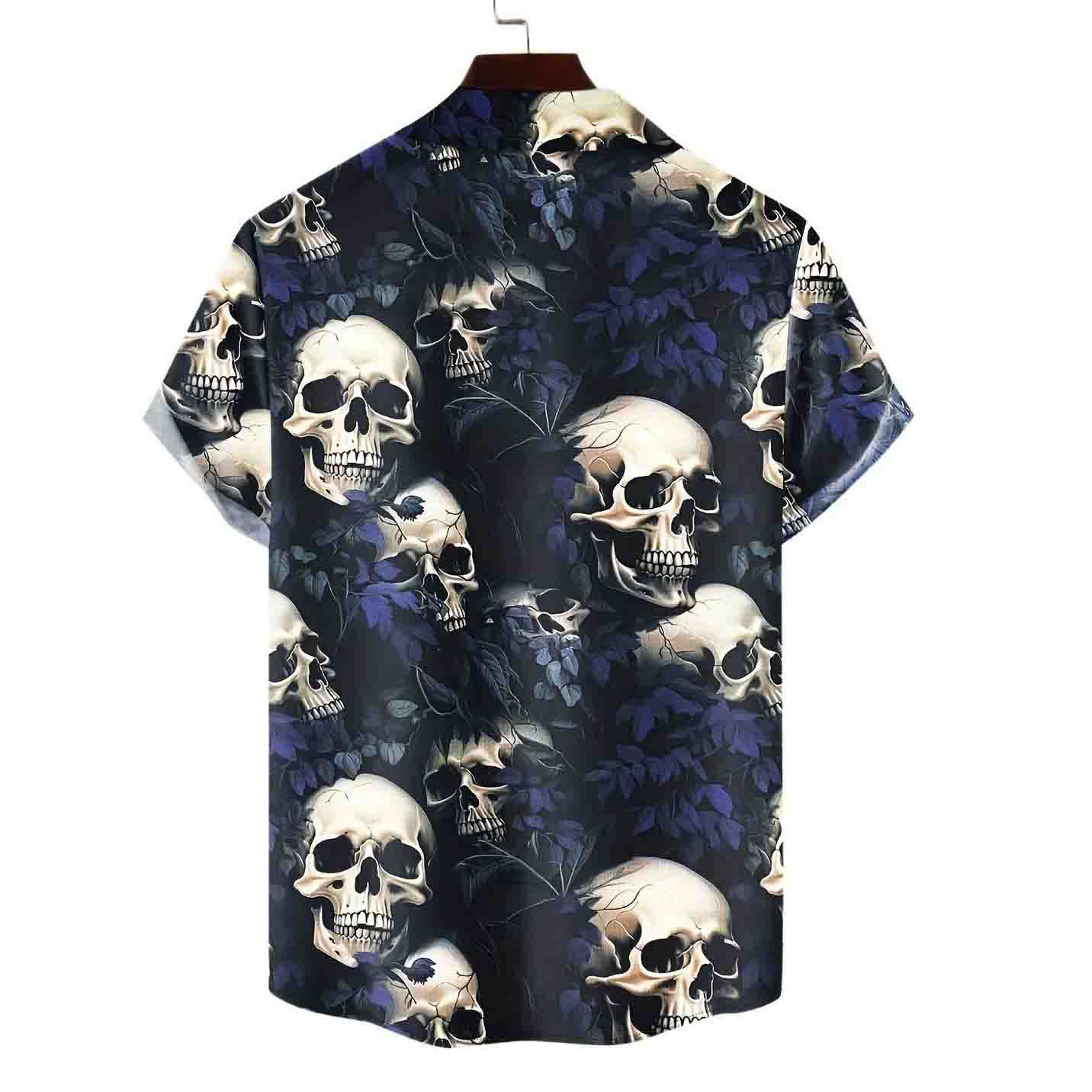 Men's Retro Dark Style Skull Print Shirt