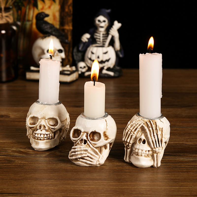 Halloween skull candlestick