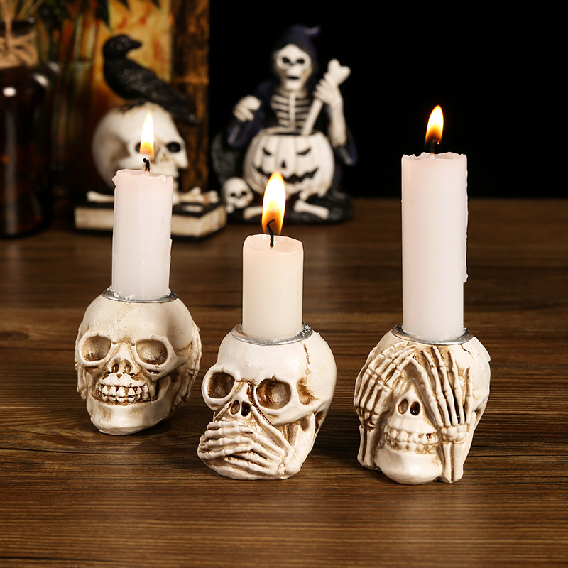 Halloween skull candlestick