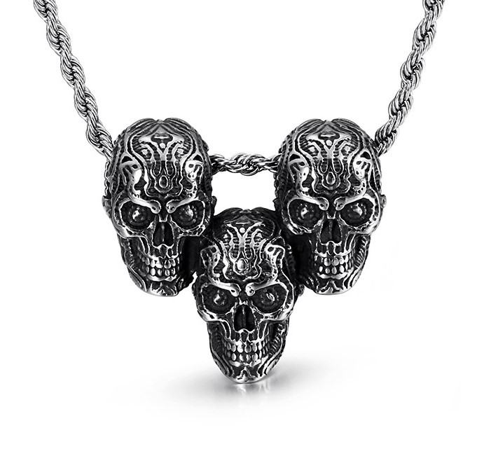Vintage Titanium Steel Skull Pendant Necklace