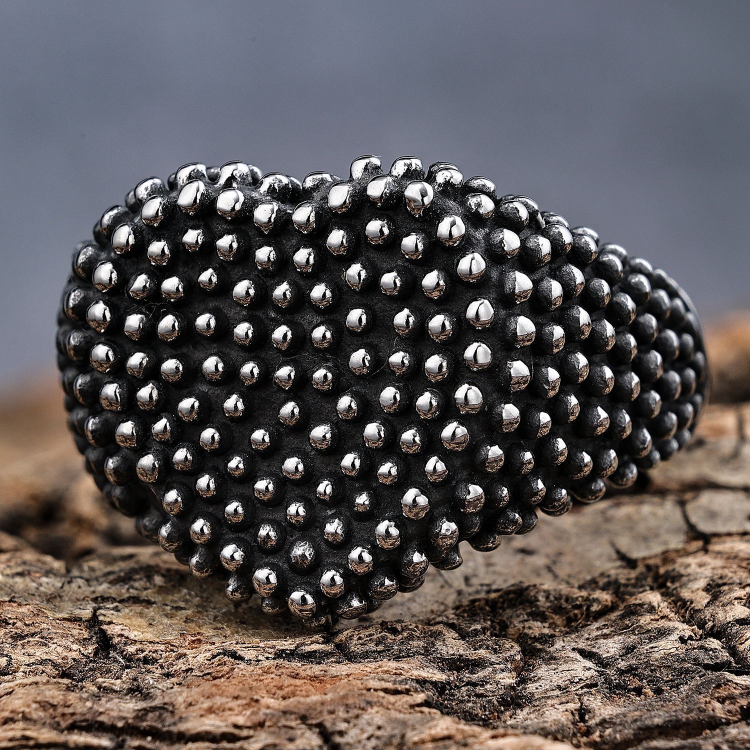 925 silver heart-shaped raised dot ring