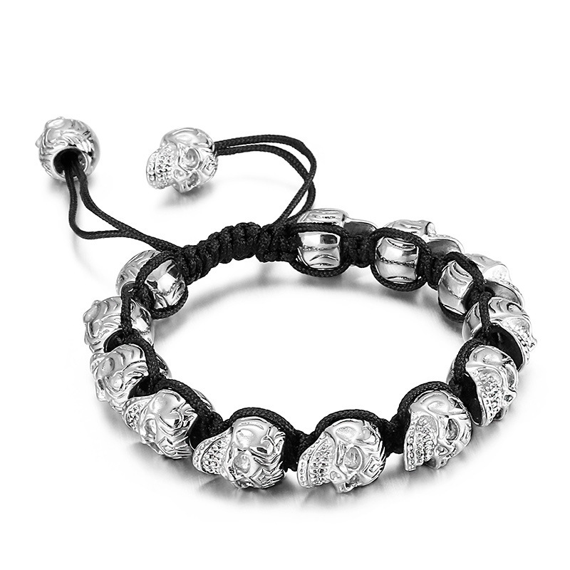 Hand-woven sterling silver skull bracelet