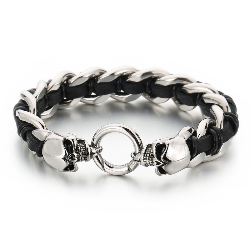 Cowhide Braided Skull Bracelet