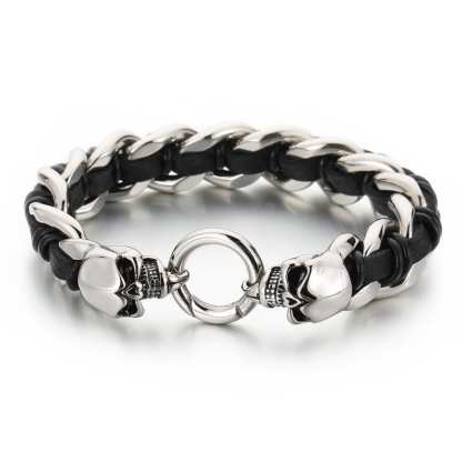Cowhide Braided Skull Bracelet