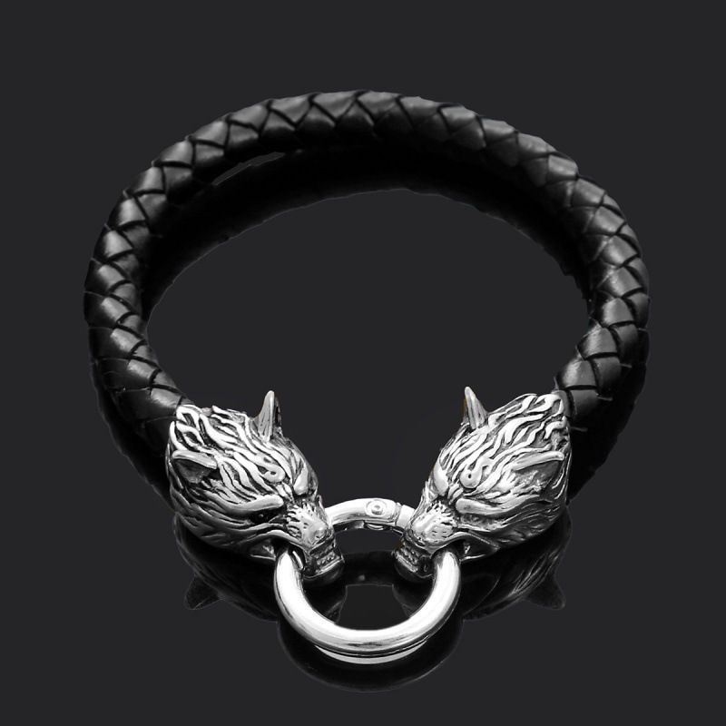 Viking wolf head bracelet