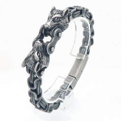 Retro Double Wolf Head Men's Bracelet