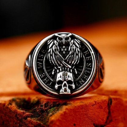 Vintage crow titanium steel ring