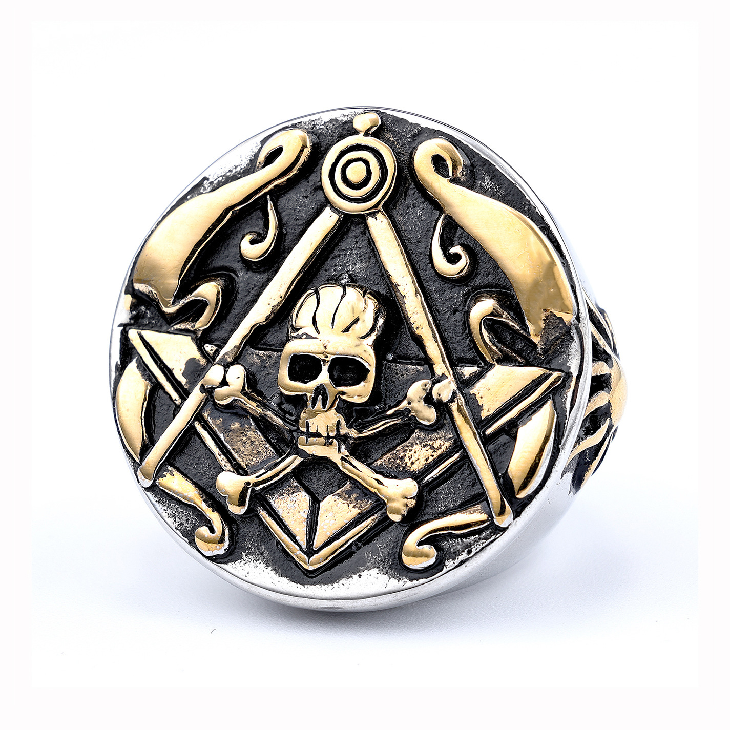 Round Masonic Skull Ring