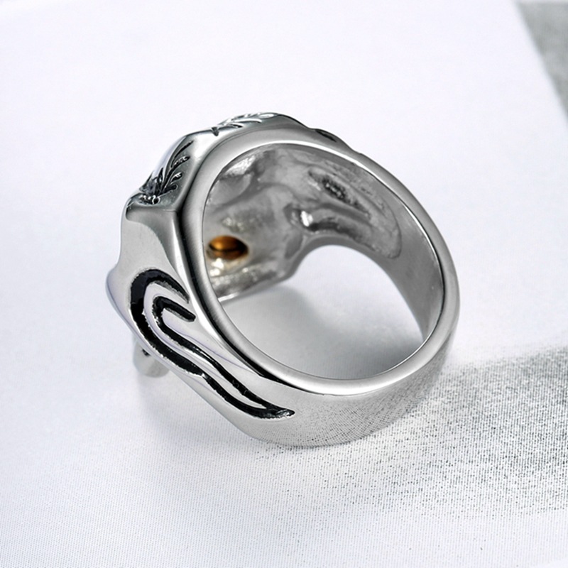 Gemstone Eyes Gold Pipe Skull Ring