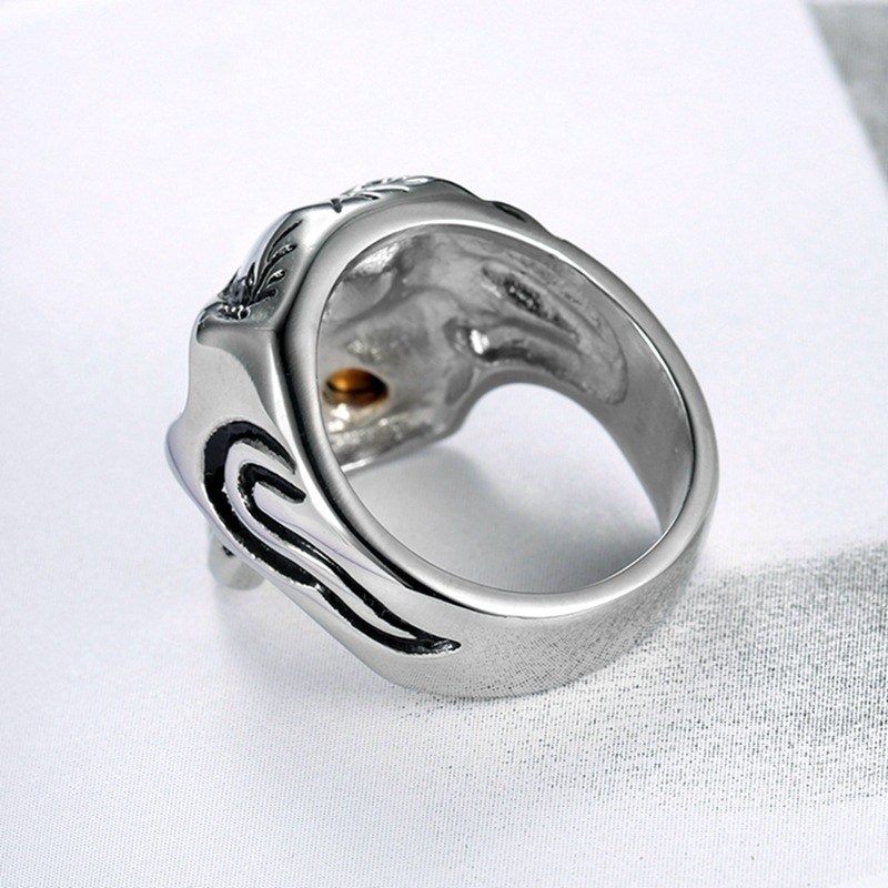 Gemstone Eyes Gold Pipe Skull Ring