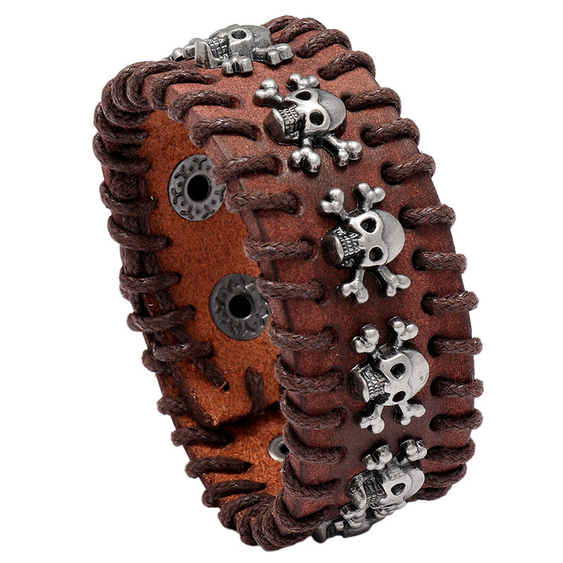 Vintage skull leather bracelet
