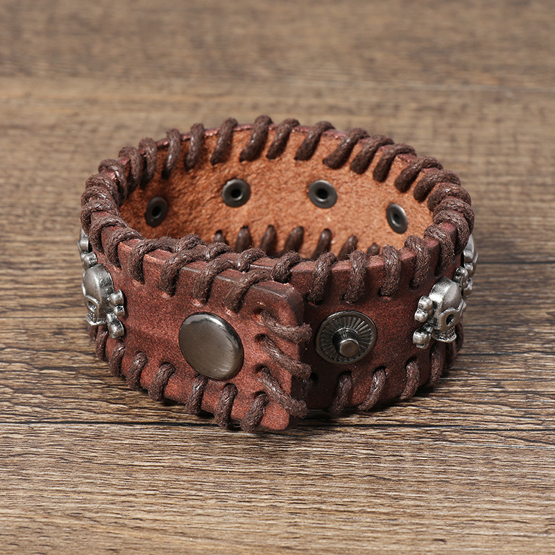 Vintage skull leather bracelet