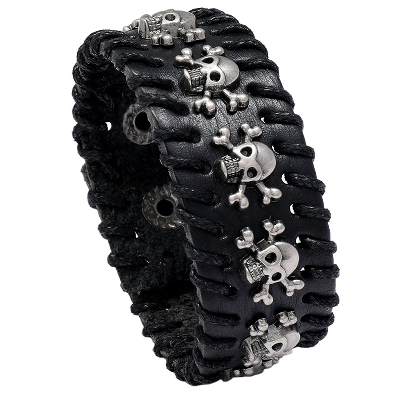 Vintage skull leather bracelet