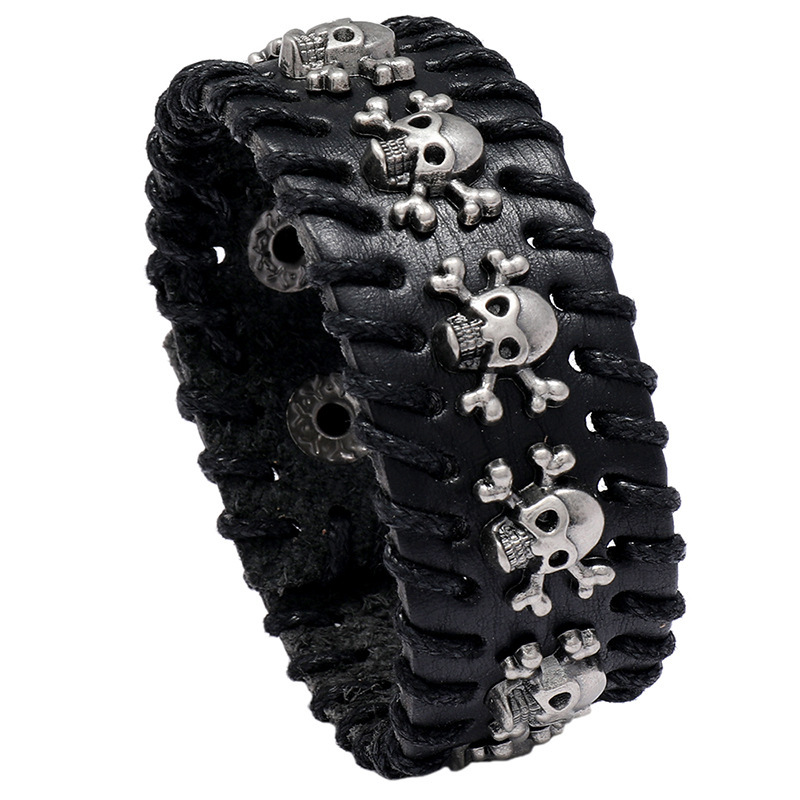Vintage skull leather bracelet