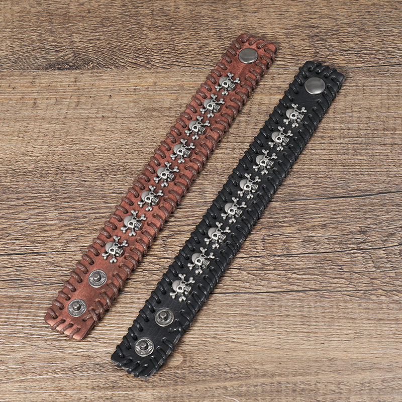 Vintage skull leather bracelet
