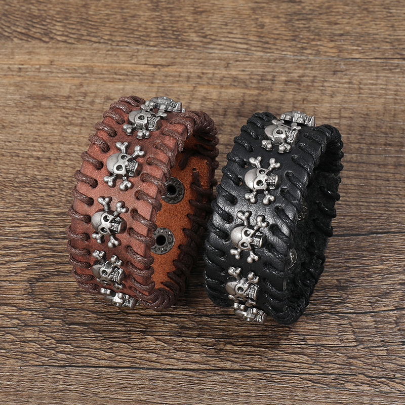 Vintage skull leather bracelet