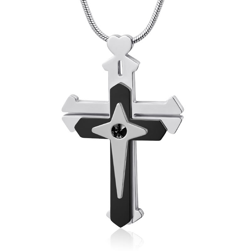 Unique split-design three-layered ratchet cross pendant