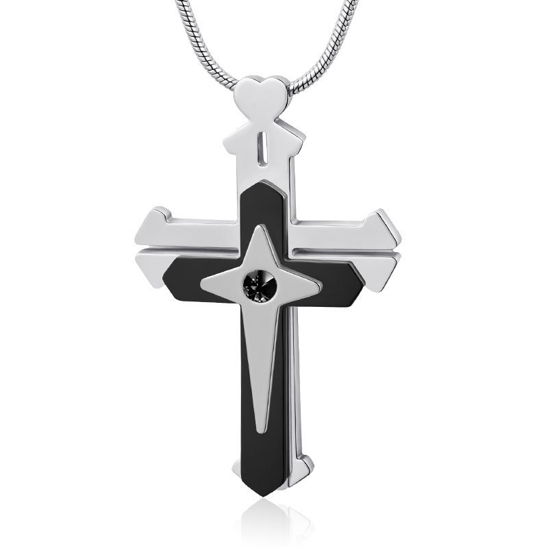 Unique split-design three-layered ratchet cross pendant