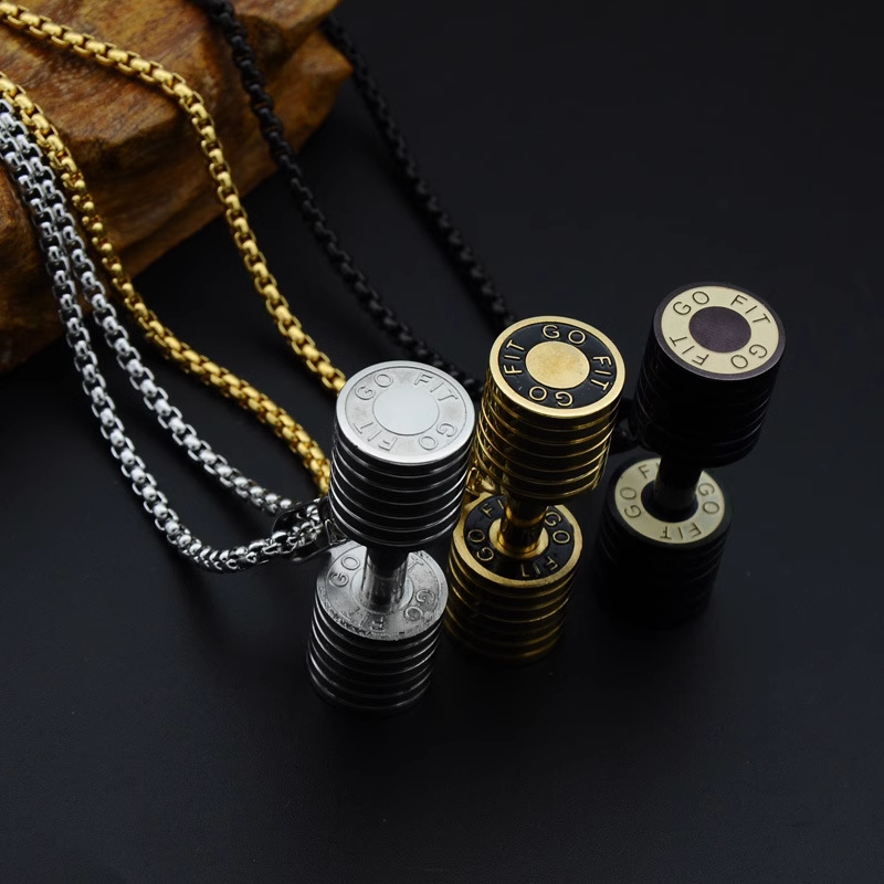 Fitness Barbell Dumbbell Pendant Necklace