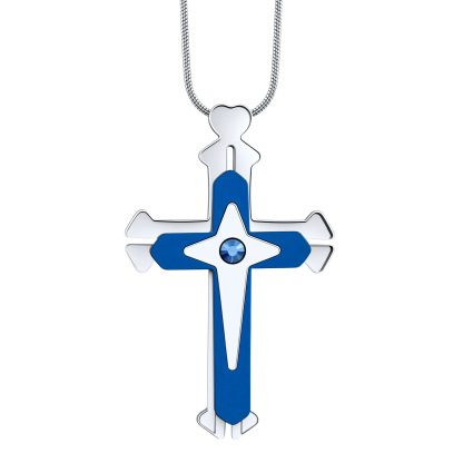 Unique split-design three-layered ratchet cross pendant