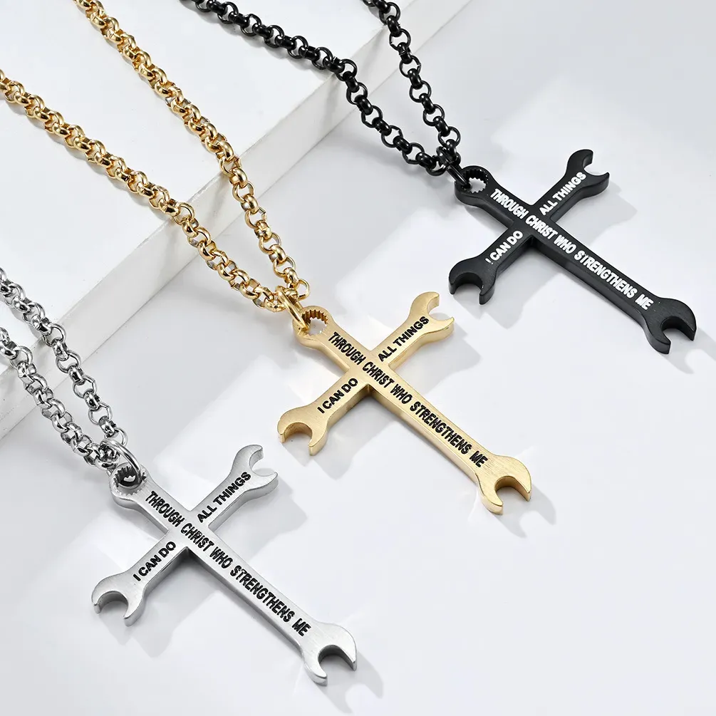 Hip Hop Trend Wrench Cross Necklace