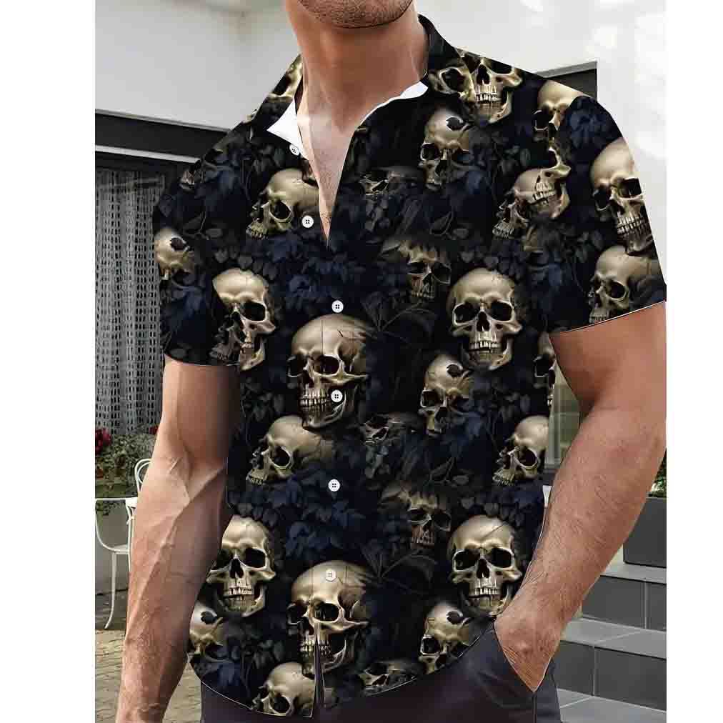 Men's Retro Dark Style Skull Print Shirt