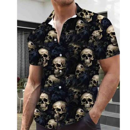 Men's Retro Dark Style Skull Print Shirt