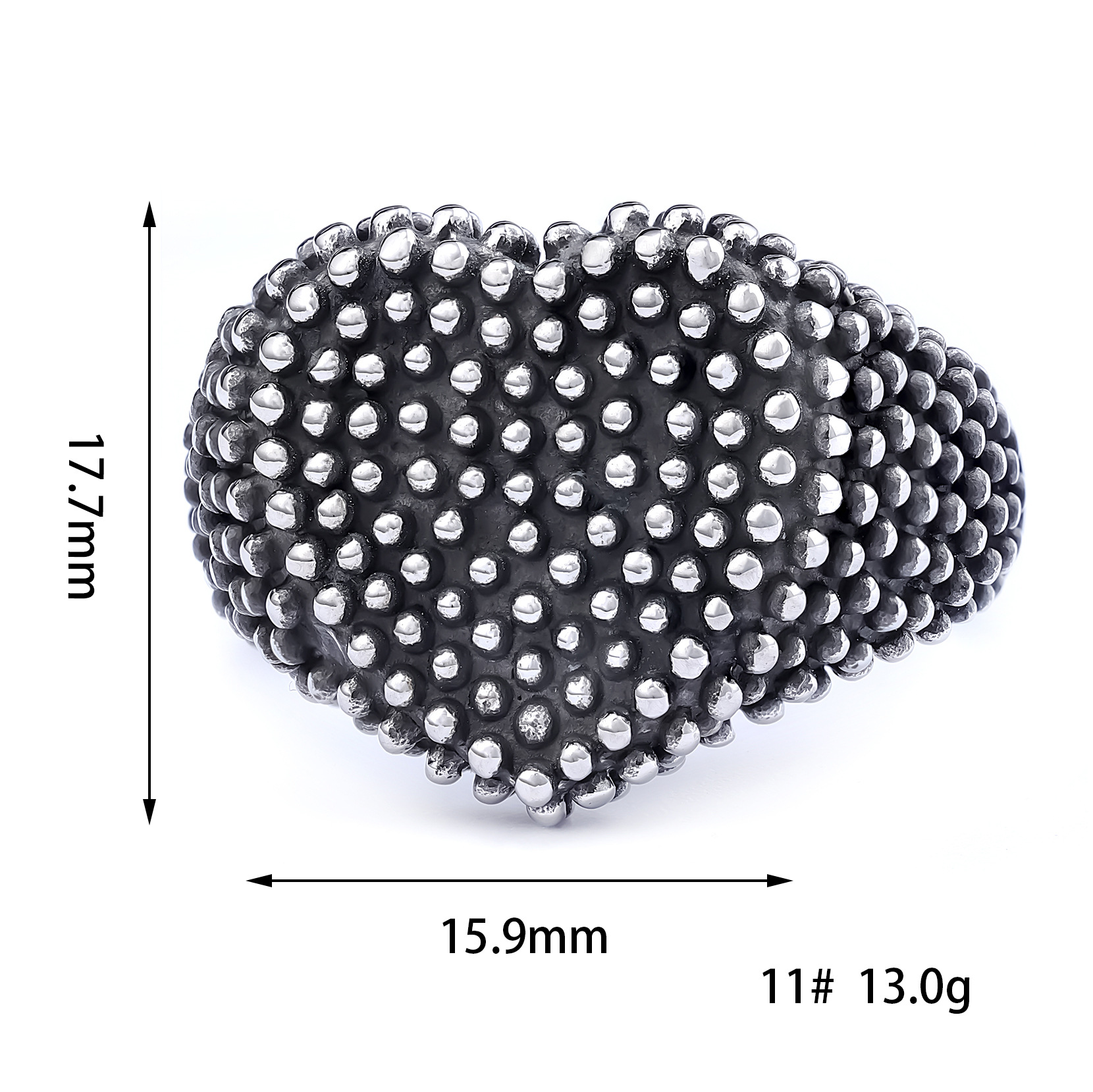 925 silver heart-shaped raised dot ring