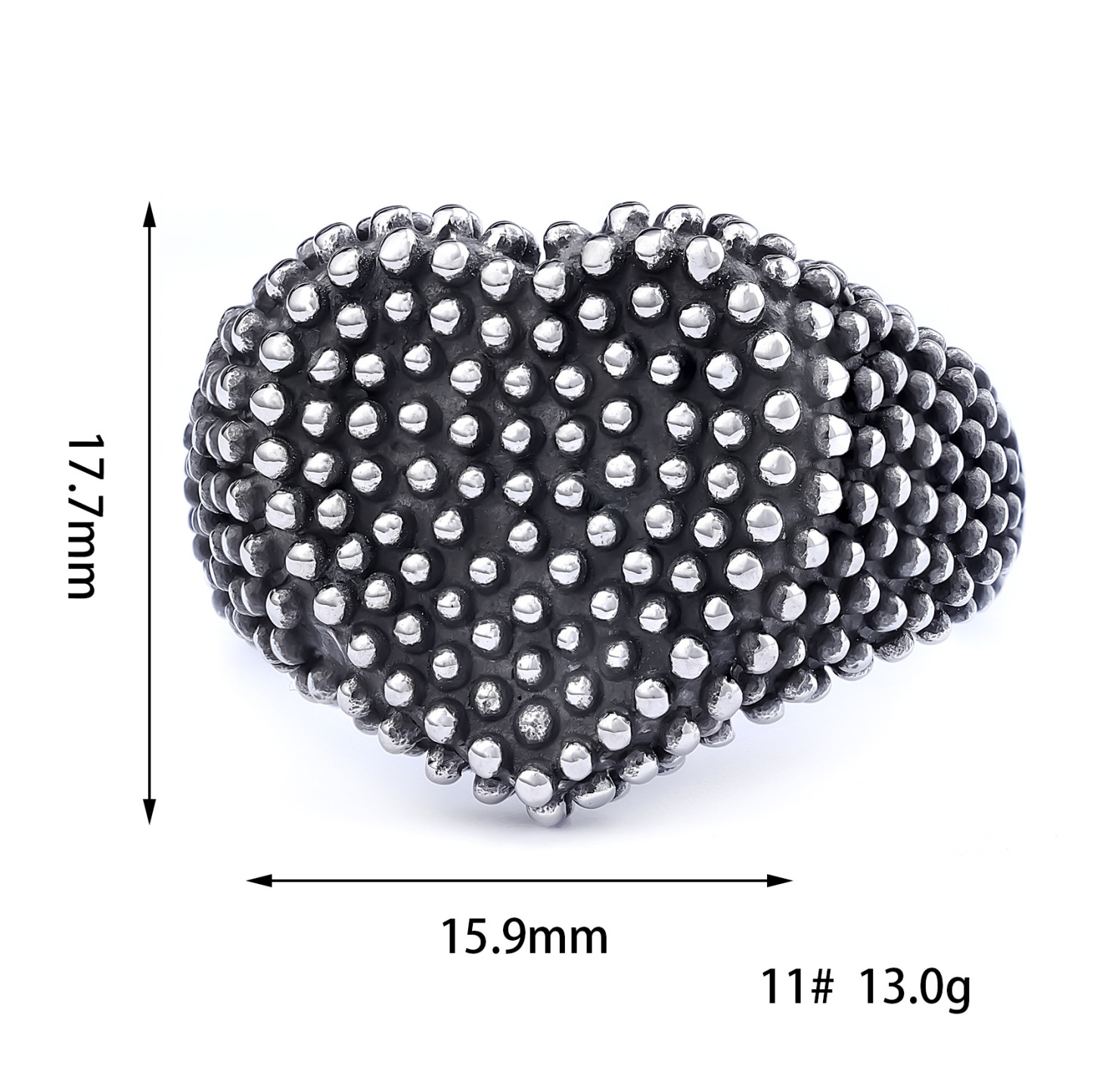 925 silver heart-shaped raised dot ring