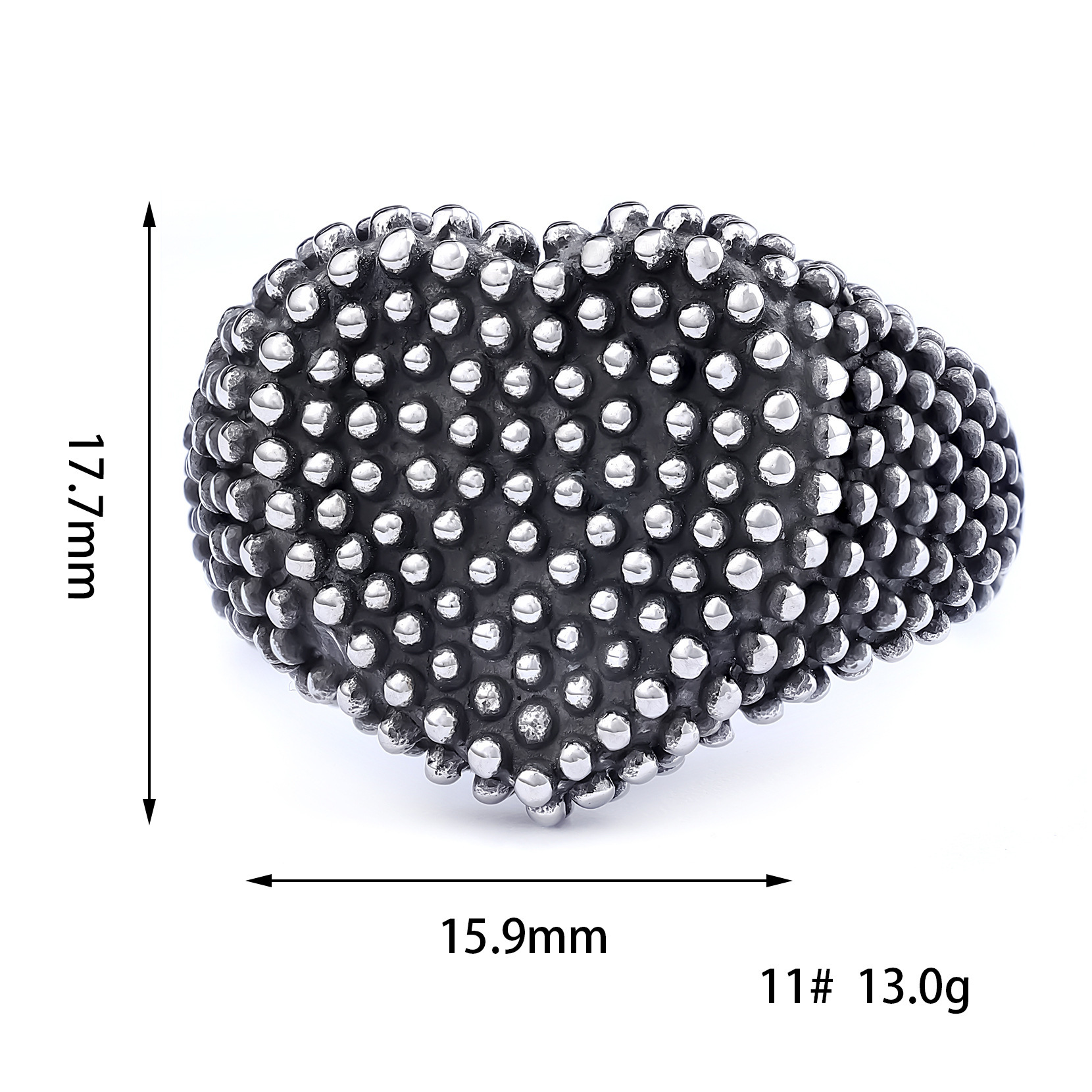 925 silver heart-shaped raised dot ring