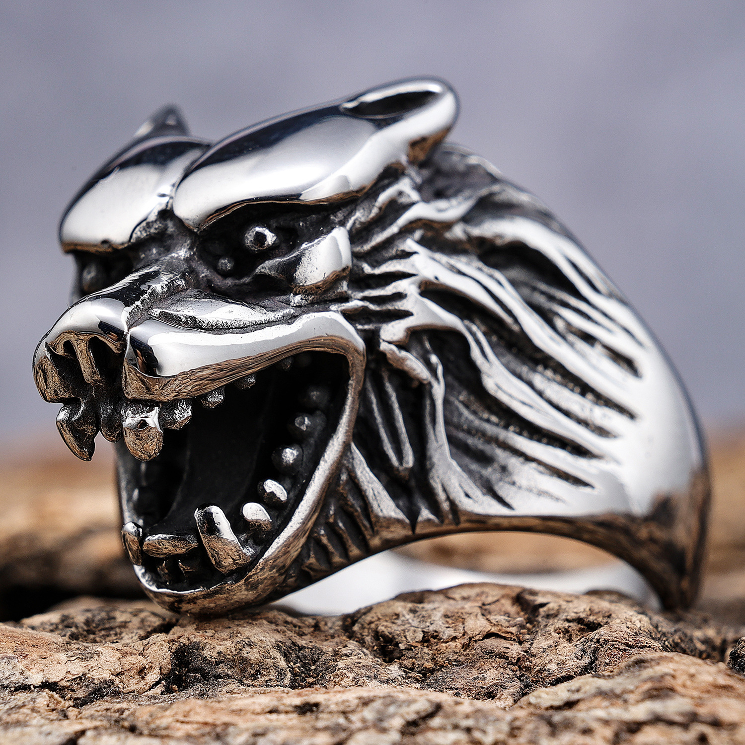 Norse mythology wolf head ring