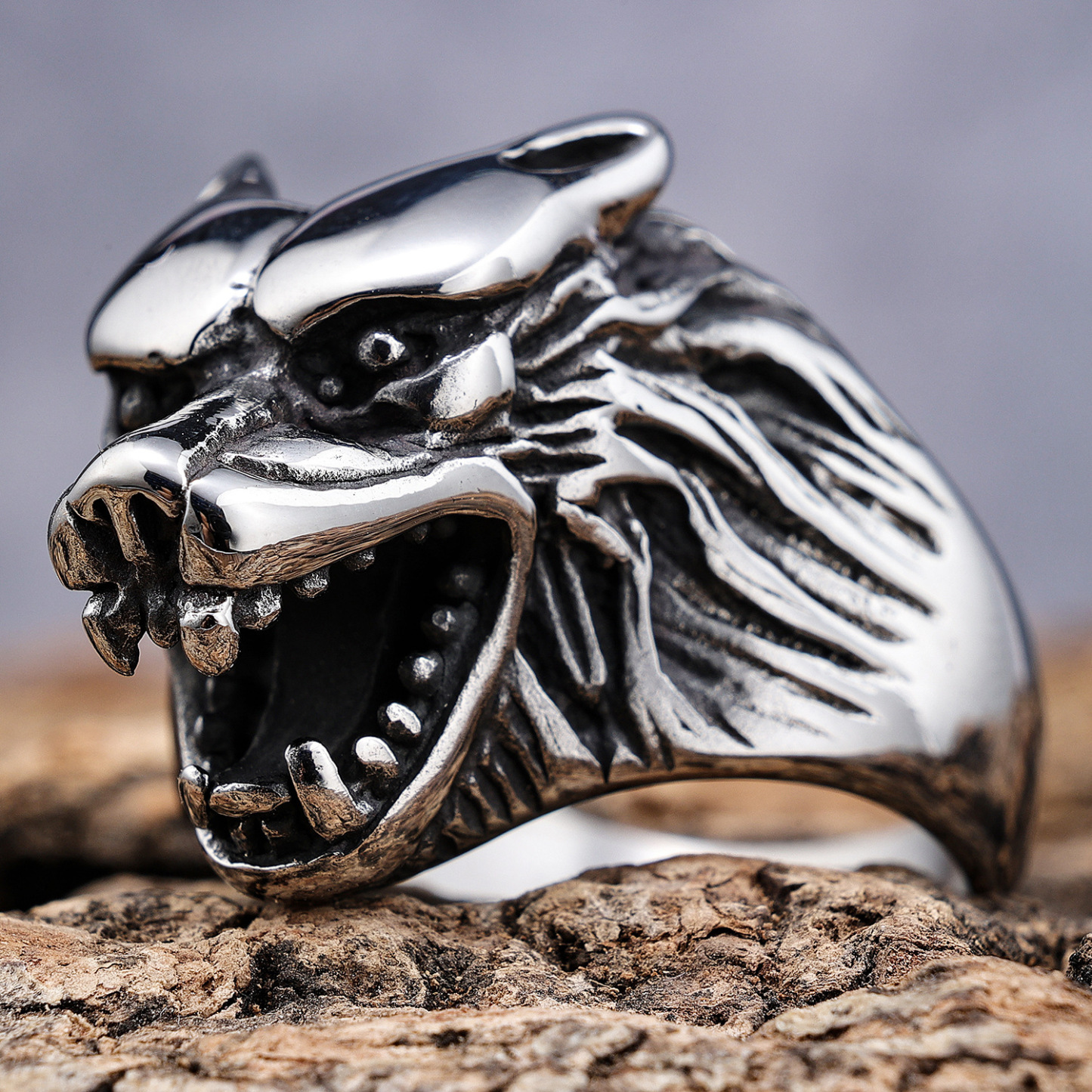 Norse mythology wolf head ring